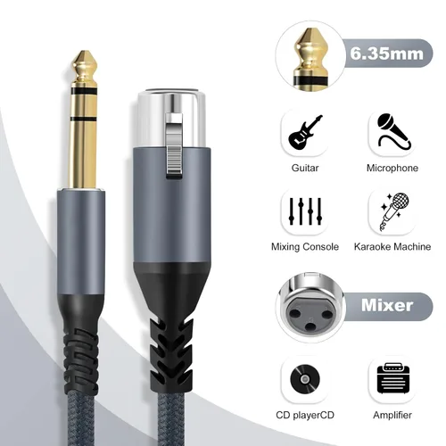 Miniatura 4 de Twozoh Cable corto XLR hembra a 1/4 TRS de 1 pie, trenzado conector estéreo de 0.250 in equilibrado a cable de micrófono XLR de 3 pines