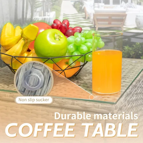 Miniatura 6 de Greesum Juego de muebles de patio de 3 piezas para exteriores, sillas de mimbre de ratán PE con cojín suave y mesa de centro de cristal para jardín