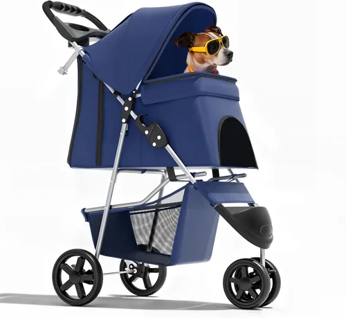 Miniatura 21 de Magshion Cochecito para mascotas de 3 ruedas, cochecito de viaje plegable para perros y gatos pequeños y medianos (hasta 33 libras), transportador