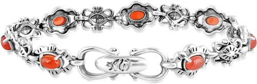 Miniatura 27 de American West Jewelry Pulsera de plata de ley con piedras preciosas de eslabones de concha, tallas pequeñas a grandes