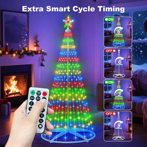 Miniatura 5 de Árbol de Navidad iluminado con conos, 250 luces LED de 1.8 m con 11 modos de iluminación, temporizador, control remoto, árbol artificial de Navidad