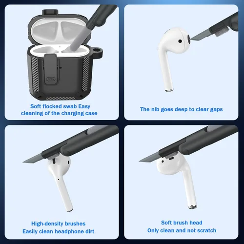 Miniatura 7 de RFUNGUANGO Funda para AirPod de 2ª generación con kit de limpieza, armadura protectora de carcasa dura militar con bloqueo para funda de carga