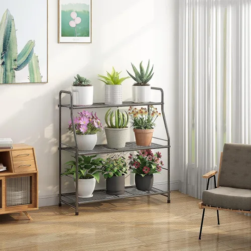 Miniatura 3 de Simple Trending Soporte para plantas al aire libre e interior, estante de metal impermeable de 3 niveles para sala de estar, balcón y jardín