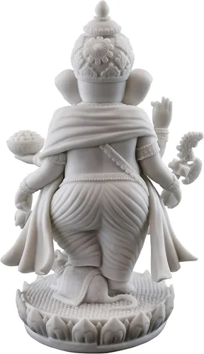 Miniatura 3 de Top Collection Estatua de Ganesh de pie de 7.5 pulgadas de alto y 4.75 pulgadas en acabado de mármol blanco, escultura hindú del señor del éxito