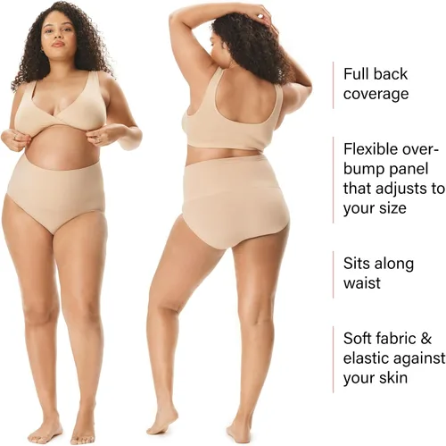 Miniatura 4 de Motherhood Maternity Ropa interior de maternidad para mujer, paquete de 2 unidades, esenciales posparto, sin costuras, tallas grandes, Negro y Beige