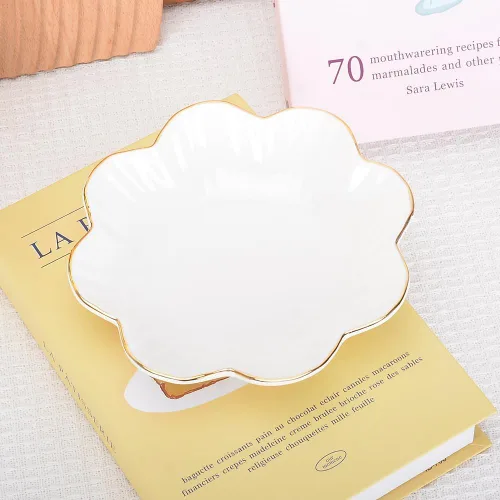 Miniatura 6 de Plato de Servir de Porcelana, Bandeja de Cerámica con Flores y Borde Metálico, Platos de Servir para Bodas, Perfecto para Fiestas, Ideal