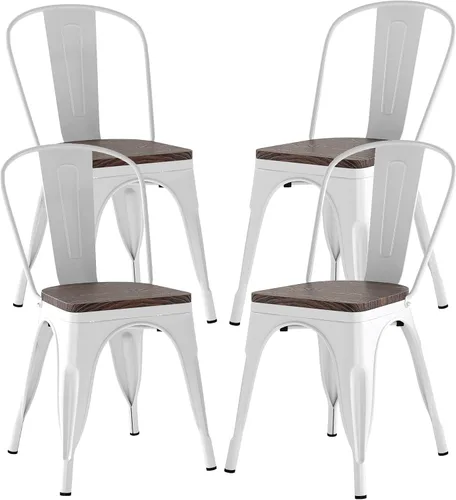 Miniatura 12 de DORTALA Juego de 4 sillas de comedor de metal, sillas auxiliares de café con patas de goma, sillas elegantes y modernas, silla auxiliar apilable