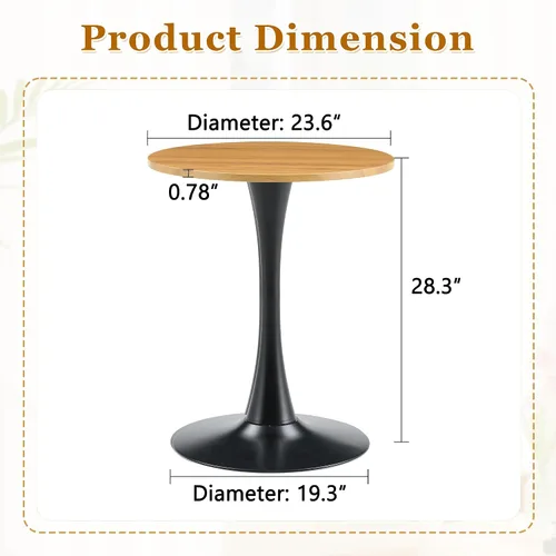Miniatura 2 de Mesa de comedor redonda de madera para espacios pequeños, mesas de tulipanes de 24 pulgadas con base de pedestal de metal, mesa de bistró para 2