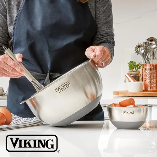 Miniatura 6 de Juego de tazones para mezclar Viking, 10 piezas de utensilios de cocina de acero inoxidable, base de silicona antideslizante, incluye tapas de Gris