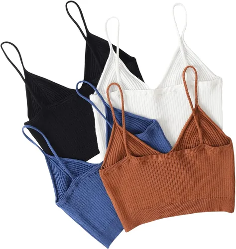 Miniatura 2 de SheIn Camisola básica sin mangas con cuello en V para mujer, 4 piezas