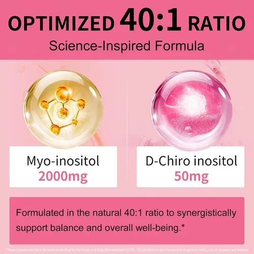 Miniatura 5 de Myo-inositol y D-Chiro Inositol (proporción 40:1) - Apoya el equilibrio hormonal, la fertilidad y la salud ovárica - 120 cápsulas veganas, paquete