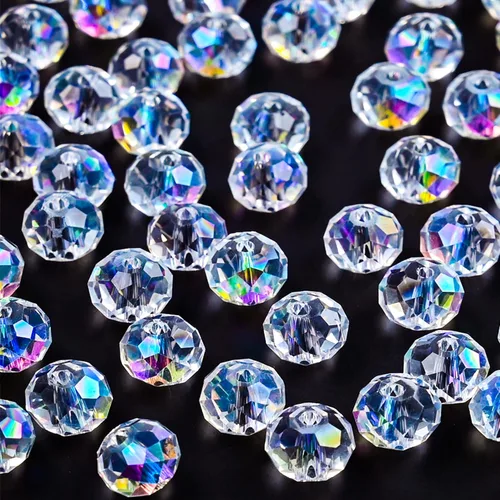 Miniatura 14 de 620 piezas de cuentas de cristal facetado Briolette, cuentas de rondelle azules facetas de 4 mm, 5 hebras, tamaño de agujero 1 mm, ideal para hacer