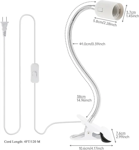 Miniatura 2 de RTNLIT Soporte de lámpara de escritorio con clip E26/E27, accesorio de lámpara de abrazadera con interruptor de encendido/apagado, enchufe