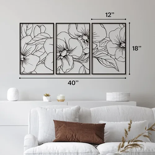 Miniatura 4 de Vivegate Black Minimalist Floral Single Line Metal Wall Art Decor - 18"X12" 3 Packs Black Floral Abstract Minimalist Lines Wall signs for Hanging