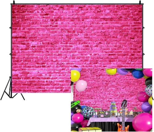 Miniatura 9 de AOFOTO Fondo de pared de ladrillo rosa de 7 x 5 pies, fondo de ladrillo de piedra rosa intenso para niña, princesa, niños, baby shower, fiesta