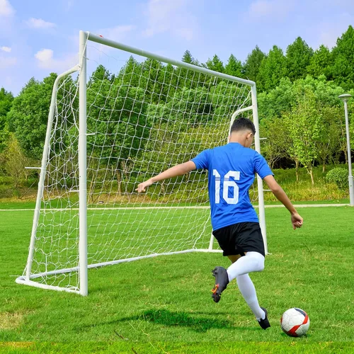 Miniatura 5 de Portería de fútbol de 12 × 6, 8 x 6 y 6 x 4 pies para patio trasero, portería de fútbol de acero de 2 pulgadas de diámetro para niños y adultos