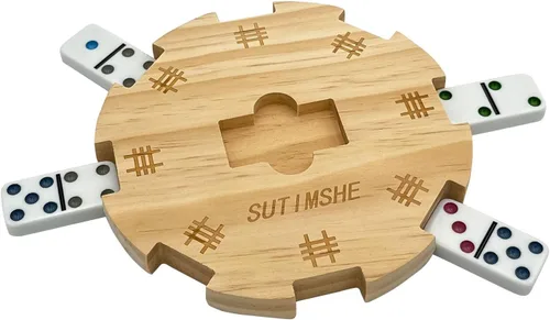 Miniatura 6 de SUTIMSHE Centro de mesa de madera para juego de dominó de tren mexicano con fondo de fieltro (hasta 8 jugadores), accesorios de dominó hechos