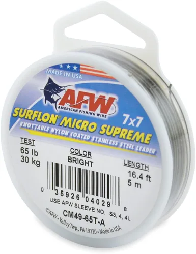 Miniatura 24 de American Fishing Wire Surflon Micro Supreme Nylon recubierto 7x7 de acero inoxidable, líder en alambres anudables para pesca en agua salada, pesca