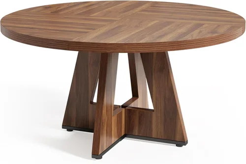 Miniatura 8 de LITTLE TREE Mesa de comedor redonda para 4-6 personas, mesa de comedor de 47 pulgadas con base de pedestal de madera, mesas de comedor marrones