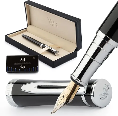 Miniatura 46 de Conjunto de pluma estilográfica Wordsworth & Black, plumín extra fino dorado de 18 quilates, incluye 24 cartuchos de tinta, convertidor de repuesto