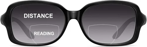 JM Gafas de Lectura Bifocales Clásicas Rectangulares Elegantes Gafas de Sol Lectoras para Mujeres Todo Negro +1.25