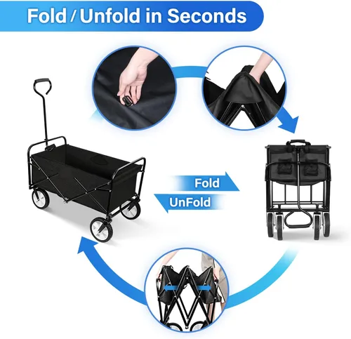 Miniatura 6 de YSSOA Carrito de Jardín Plegable, Rodante y Colapsible, Carrito de Utilidad para Campamento al Aire Libre con Ruedas Giratorias de 360 Grados