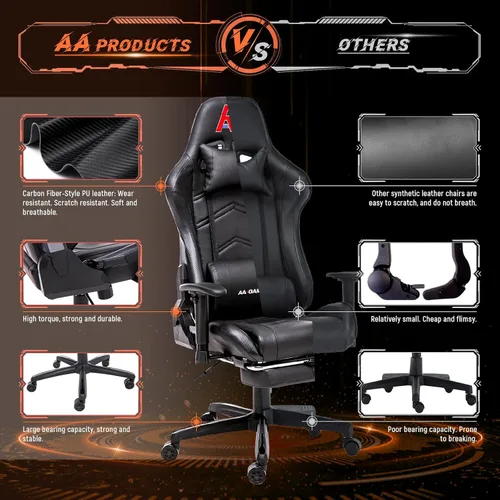 Miniatura 6 de AA Products - Silla ergonómica para videojuegos, silla ergonómica de carreras de computadora con respaldo alto, silla de oficina ajustable
