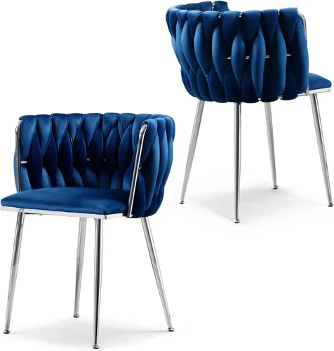 Miniatura 14 de Juego de 2 sillas de comedor de terciopelo, sillas laterales tapizadas tejidas con patas de metal negro, sillas decorativas modernas, sillas
