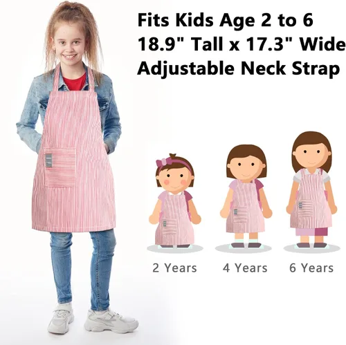 Miniatura 3 de TeddSnow Delantal de algodón ajustable con bolsillo, para niños de 2 a 5 años, para niños y niñas