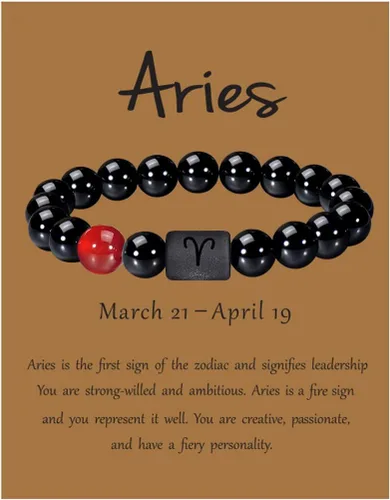 VLINRAS - Pulsera de signo del zodiaco, para hombre y mujer, de 0.315 y 0.394 pulgadas, ónice negro natural, signo de estrella, constelación,