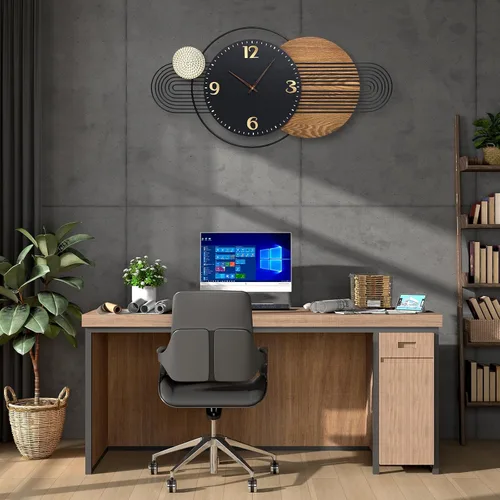 Miniatura 4 de Reloj de pared Anmotpe moderno, operado con batería, grandes relojes negros de metal y madera, estilo retro, reloj de pared grande de metal