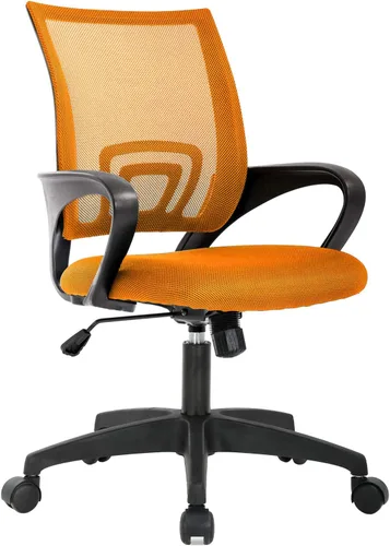 BestOffice | Silla de oficina ergonómica | Silla giratoria de escritorio con respaldo medio | Respaldo transpirable y soporte lumbar | Altura Naranja