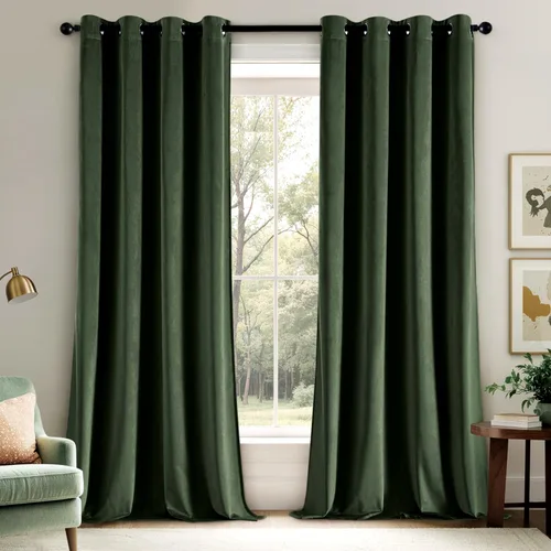 Miniatura 34 de EMEMA Juego de 2 paneles de cortinas de terciopelo de 63 pulgadas, con pestaña trasera y bolsillo para barra, cortinas con aislamiento térmico