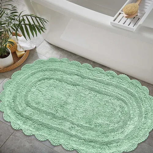Miniatura 30 de Chardin home Alfombra de baño de ganchillo beige, alfombra de baño ovalada 100% algodón con borde de ganchillo artesanal hecho a mano, alfombra