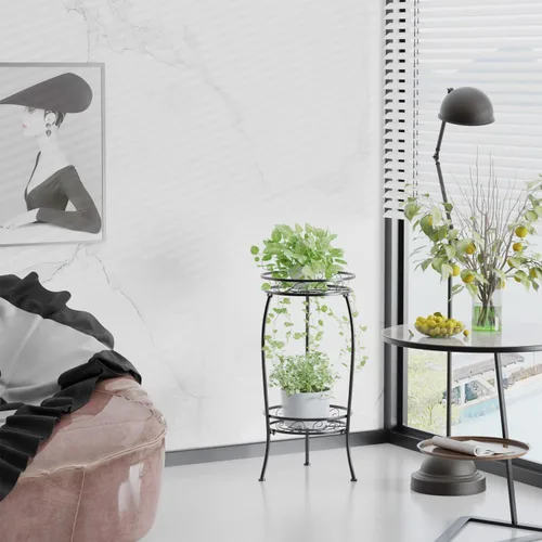 Miniatura 6 de Paquete de 2 soportes para plantas para interiores y exteriores, estante de metal de 2 niveles de 27 pulgadas de alto, estante resistente