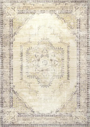 Miniatura 5 de nuLOOM Glenda - Alfombra ultrafina lavable a máquina, diseño de medallón desteñido, 5 x 8 pies, color gris claro