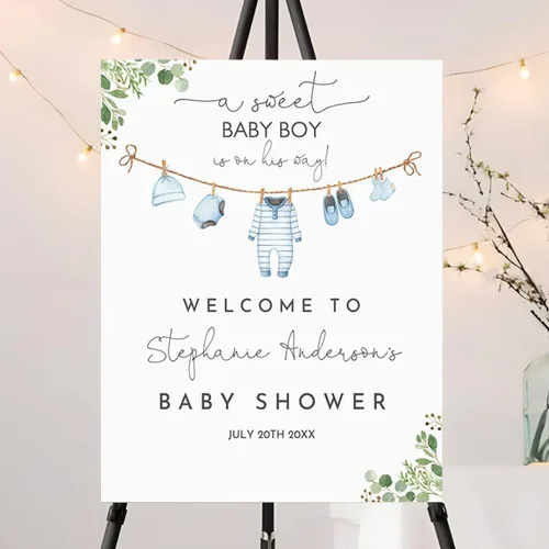 Miniatura 14 de Letrero de bienvenida personalizado de oso azul para niño "We Can Bearly Wait Baby Shower", decoración, letrero de bienvenida para bebé niño
