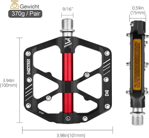 Miniatura 2 de MZYRH Pedales de plataforma para bicicleta de montaña con 3 rodamientos, aleación plana de 9/16 pulgadas, pedales antideslizantes para bicicleta