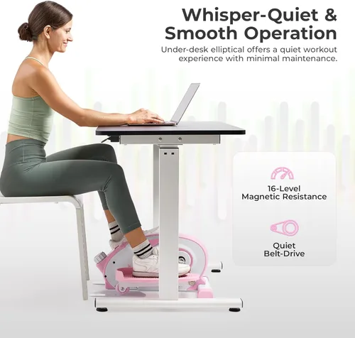 Miniatura 4 de Sunny Health & Fitness Under Desk Pedal Elliptical Machine, Adjustable Resistance Leg Exerciser Office Home Workout While Sitting for Seniors Rosa