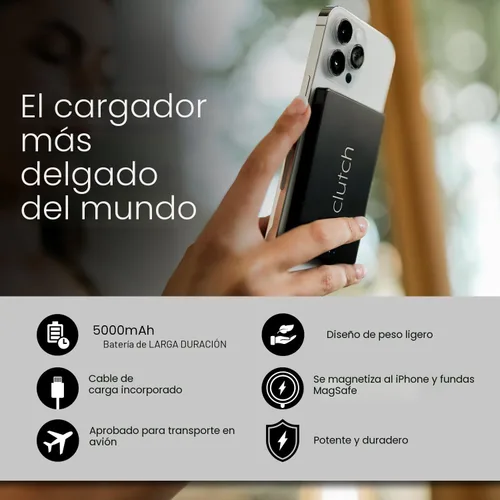 Miniatura 6 de Clutch - Cargador portátil USB-C Pro - Compatible con iPhone 15, 16, 17 y dispositivos Android - Batería magnética de banco de energía - Aprobado