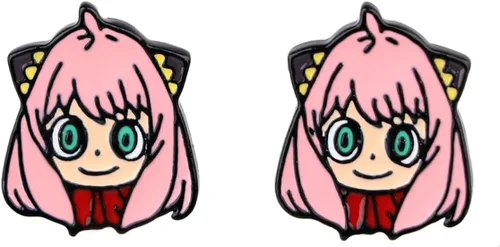 Anime SP FAMILY - Aretes de metal con diseño de dibujos animados para niñas, mujeres y hombres, Zinc, No es una piedra preciosa