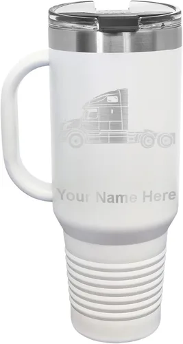 Miniatura 17 de LaserGram Taza de café aislada al vacío de 15 onzas, cabina de camión, grabado personalizado incluido (negro)