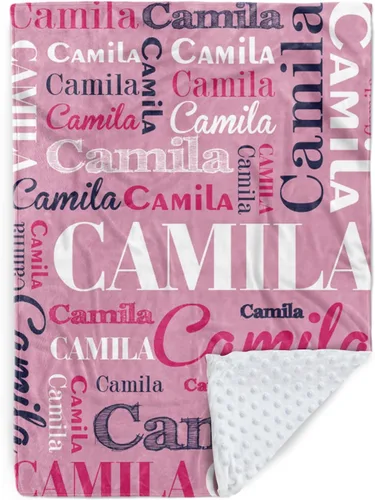 Miniatura 19 de Manta con nombre personalizable, diseño de nombre múltiple, manta de franela de felpa suave personalizada con respaldo punteado de doble capa