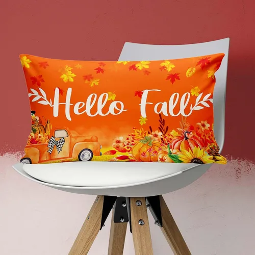 Miniatura 2 de Hello Fall - Fundas de almohada de camión de bienvenida de Acción de Gracias, otoño, calabaza, cosecha, hojas de arce, fundas de almohada