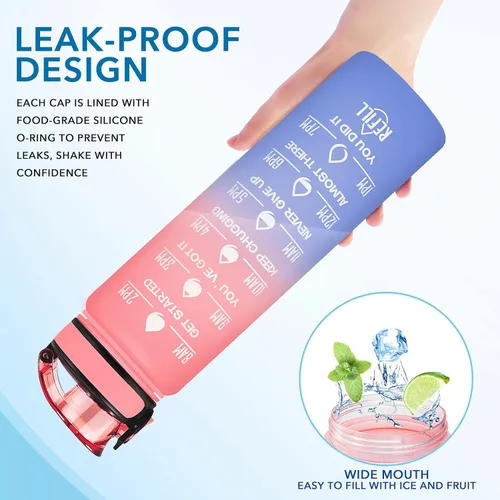 Miniatura 6 de Enerbone Botella de Agua, A Prueba de Fugas Sin BPA y Tóxicos, Botella de Agua Motivacional con Horarios para Beber y Pajita, Botella de Agua