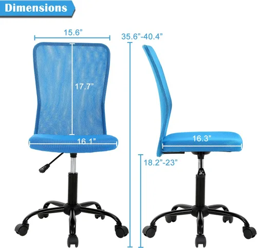 Miniatura 3 de Silla de escritorio ergonómica de marca – Respaldo medio, altura ajustable, moderna sin brazos, giratoria rodante, silla ejecutiva de malla para Azul