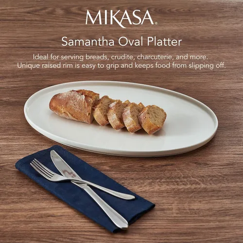 Miniatura 4 de Mikasa Samantha - Bandeja de porcelana de hueso ovalada ligera resistente a las astillas, 14 pulgadas, blanca