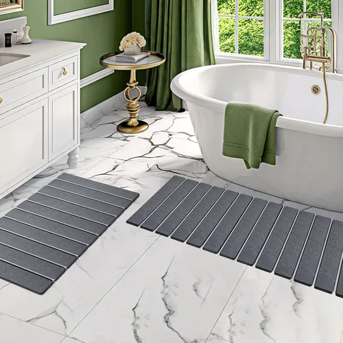 Miniatura 14 de Paquete de 1 tapete de baño plegable de piedra para baño, tapete de baño gris súper absorbente de tierra de diatomeas, alfombra de ducha