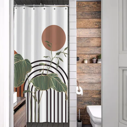 Miniatura 15 de Cortina de ducha abstracta bohemia para decoración de baño, moderna planta tropical, decoración botánica de hojas de palmera, decoración de baño