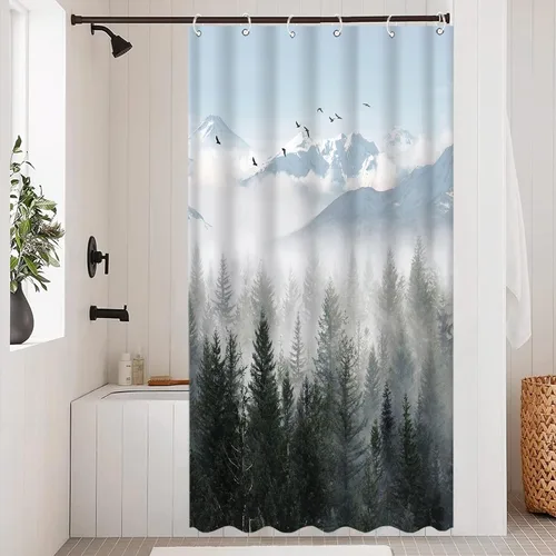 Miniatura 18 de Juego de cortinas de ducha con diseño de hongos y mariposas florales negras y rojas, tela impermeable, cortinas de ducha para baño, decoración